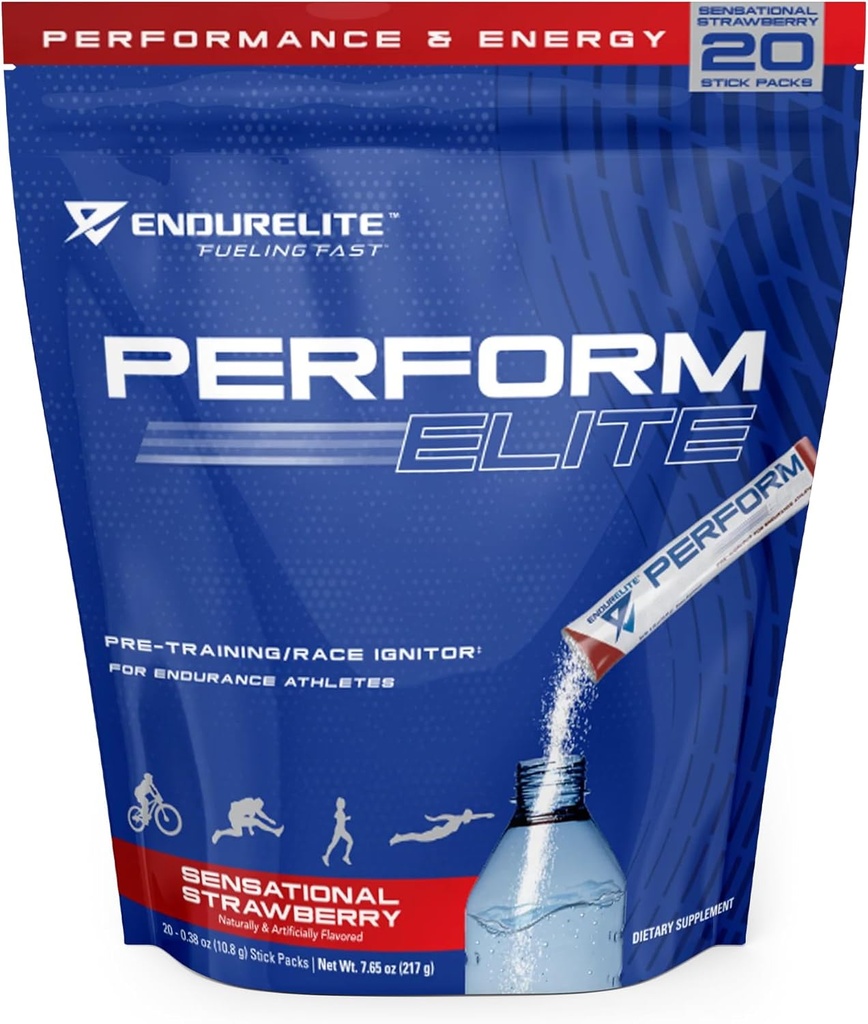 EndurElite udfører Elit- Pre Workout Powder Supplement- Pre-Workout for Endurance Atleter - 20 Servering Bag- Sensationel Jordbær