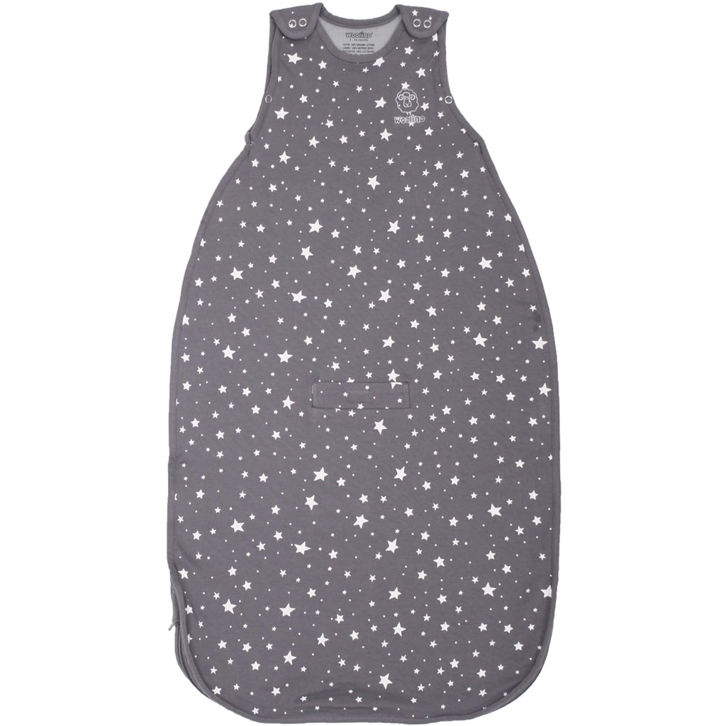 Woolino Toddler Sleeping Sack, 4 Season, Merino Wool and Organic Cotton, Baby Sleep Bag, 2-4 Years, Star Gray