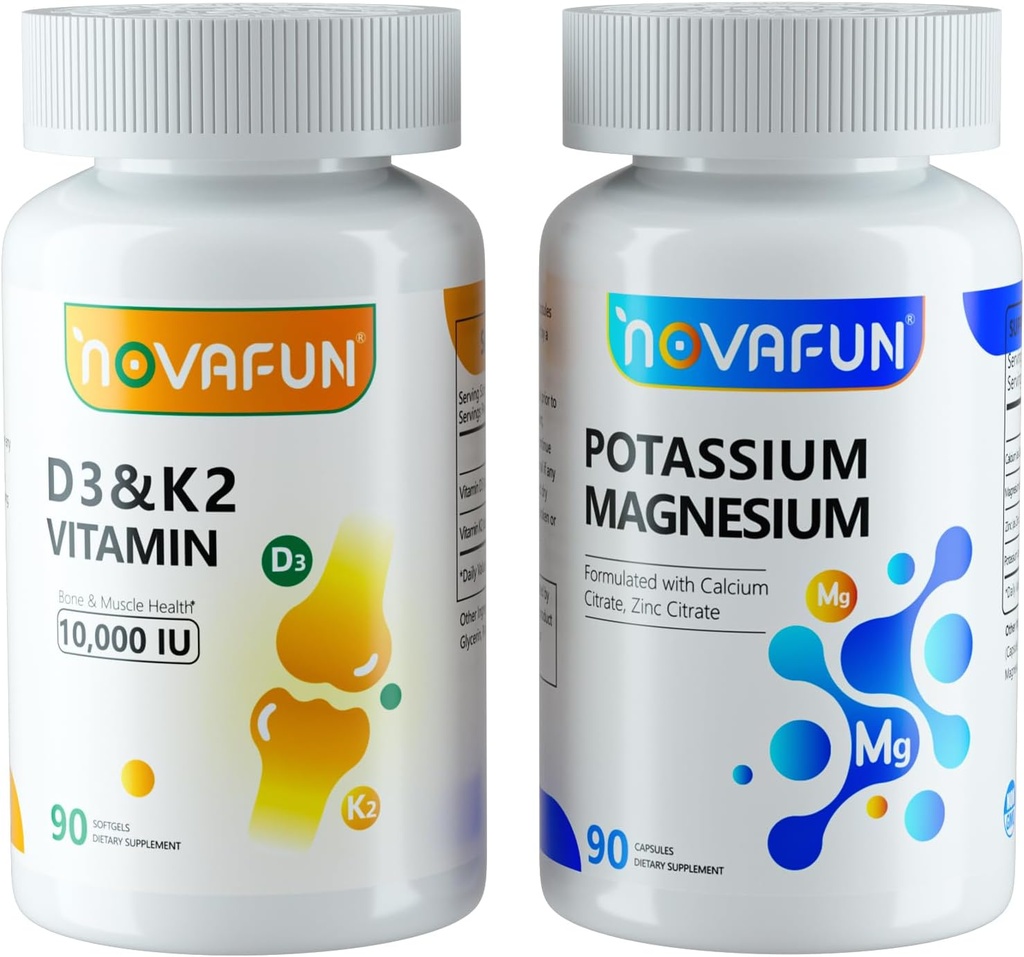 Kalium Magnesium med Calcium Zink & D3 K2 Vitamin Kosttilskud Bundle for hjerte, ben, muskelsundhed