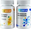 Kalium Magnesium med Calcium Zink & D3 K2 Vitamin Kosttilskud Bundle for hjerte, ben, muskelsundhed