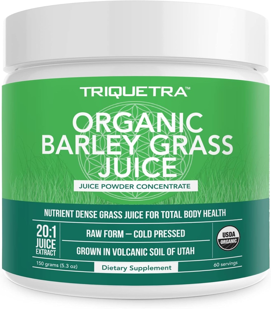 Organic Barley Grass Juice Powder - dyrket i vulkansk jord Utah - Rå & BioActive Form, Cold- Presset derefter CO2 Tørret - Gluten fri, GMO fri, Vegan - Komplements Wheatgrass Juice Powder - 5.3 oz