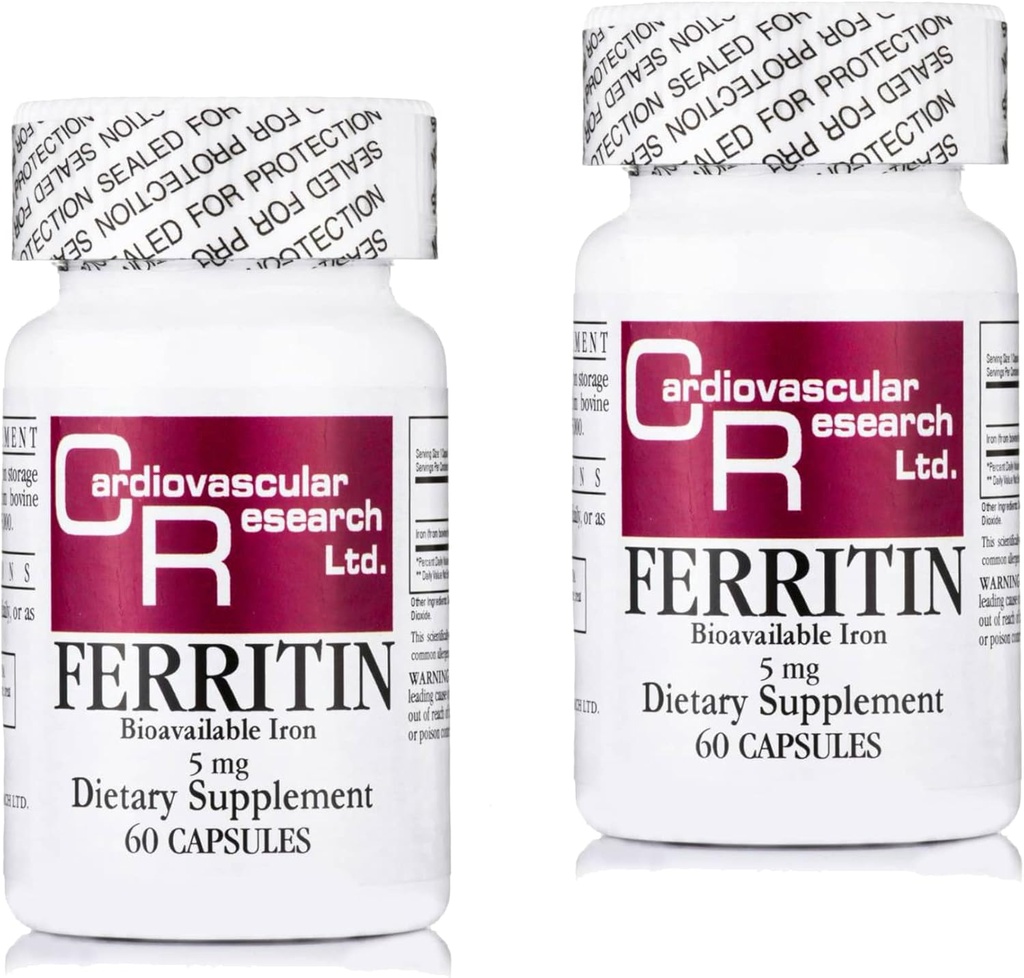 Cardiovascular Research Ferritin Iron Supplement for Women and Men 5 mg 120 Capsules - 2 Pack Saver