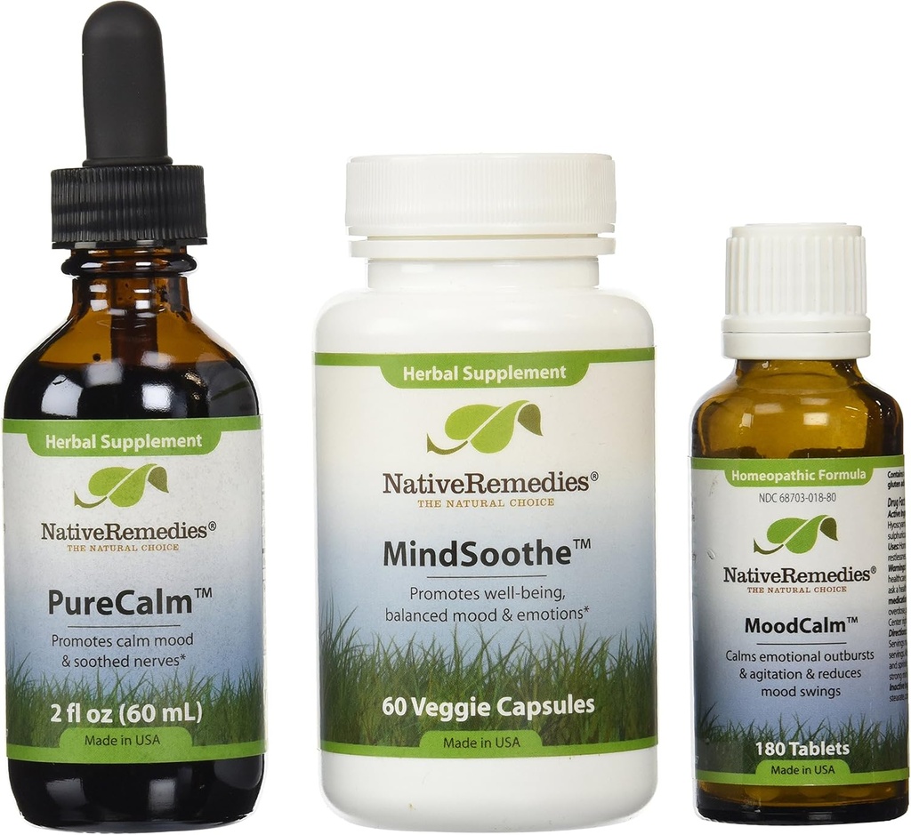Native Remedies Moodcalm; Mindsoothe And Purecalm Ultrapack (one Of Each), 0.5 Units