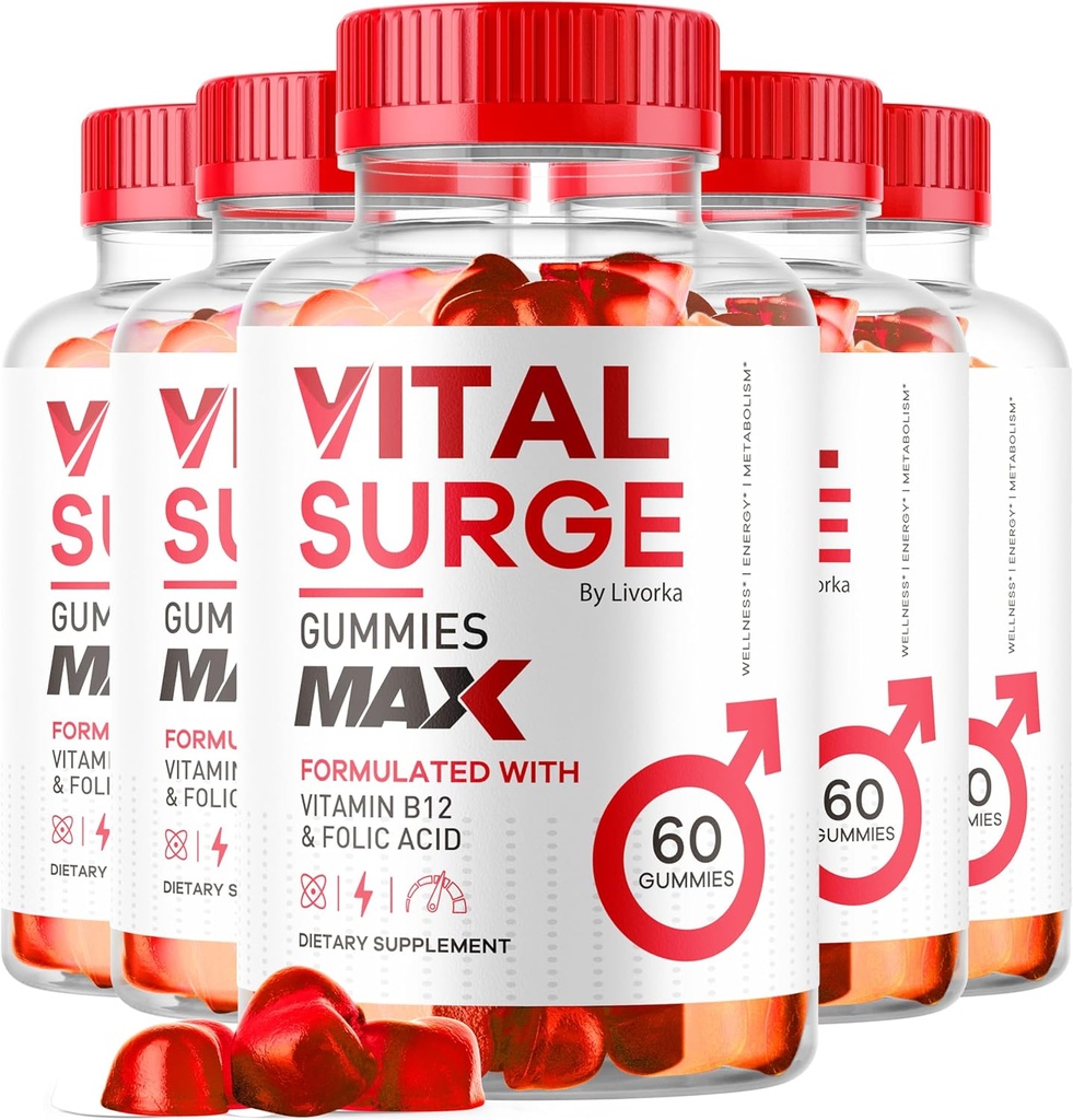 (5 Pack) Vital Surge MAX, VitalSurge Gummies MAX for mænd Support, 1050 MG Advanced Max Strength Formel, VitalSurge MAX Mand Performance, Vital SurgeMAX Herre Gumies