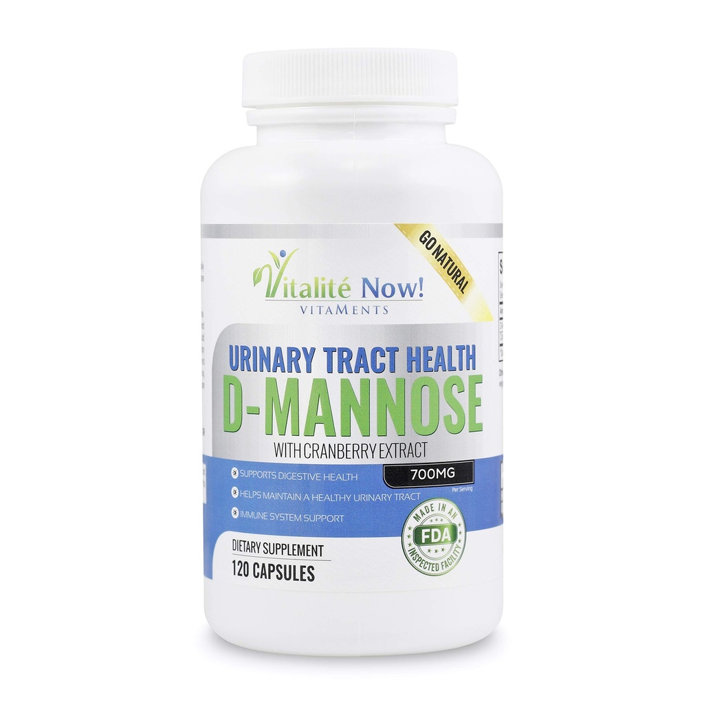Høj styrke Pure D- Mannose med Cranberry Extract for Natural Urinary Tract Infektioner og UTI Support - fordøjelsessygdomme - Immunsystemet Support - 700mg - Non- GMO - 120 piller