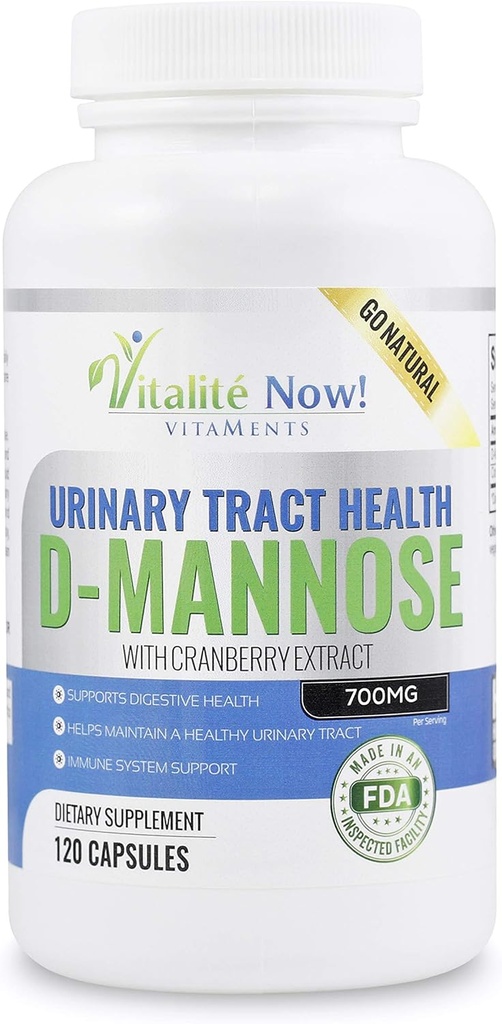 Høj styrke Pure D- Mannose med Cranberry Extract for Natural Urinary Tract Infektioner og UTI Support - fordøjelsessygdomme - Immunsystemet Support - 700mg - Non- GMO - 120 piller