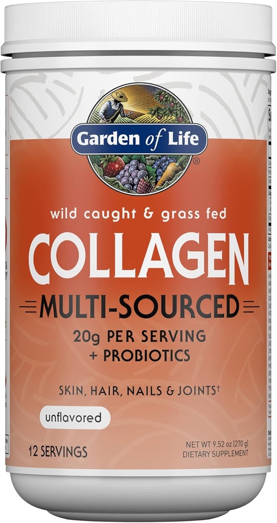 Have of Life Marine & Grass- Fed Collagen Peptider Powder Supplement (type I, III) med Probiotika & BCAA 'er for mobilitet, fælles sundhed, hår, hud & negle - Unflavored, 20g per servering, 12 Servere