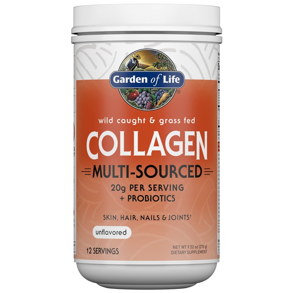 Have of Life Marine & Grass- Fed Collagen Peptider Powder Supplement (type I, III) med Probiotika & BCAA 'er for mobilitet, fælles sundhed, hår, hud & negle - Unflavored, 20g per servering, 12 Servere