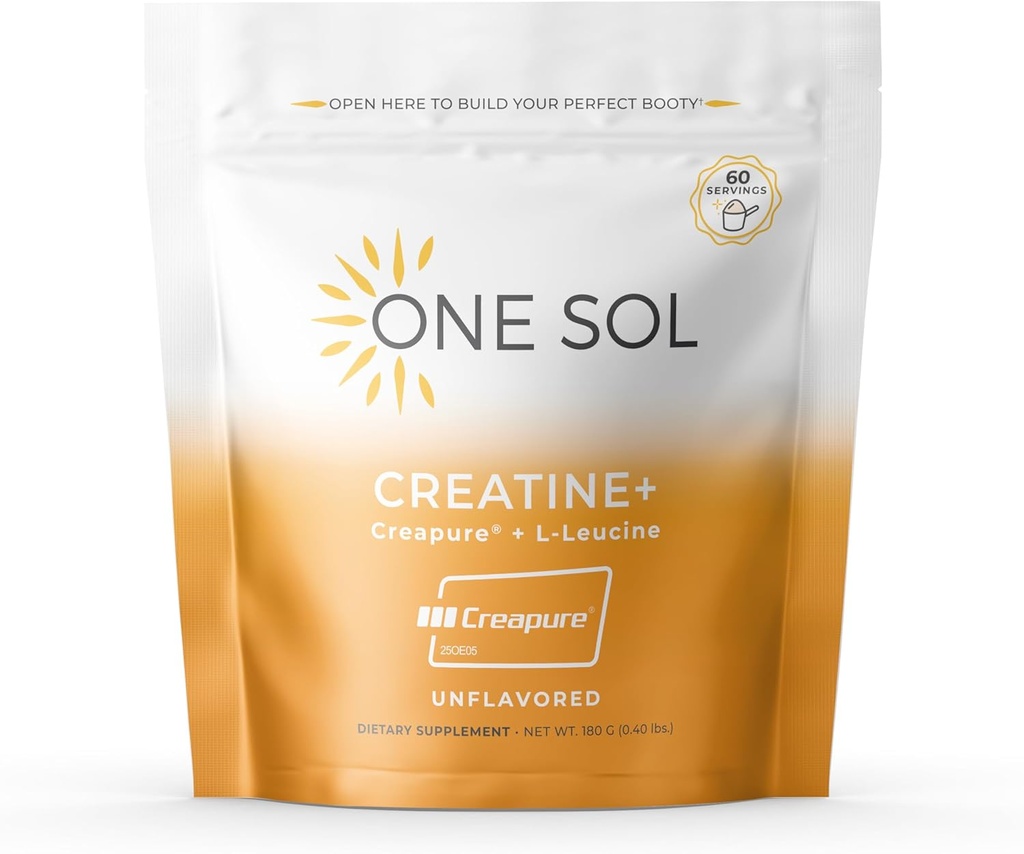 One Sol Creatin for Women Booty Gain, All Natural Women 's Creatin Powder w Creapure & Leucin, Forøg Lean Muscle Mass, Reducere inddrivelse tid, fremmer hjerne & ben sundhed (Unflavored, 60 Serveringer)