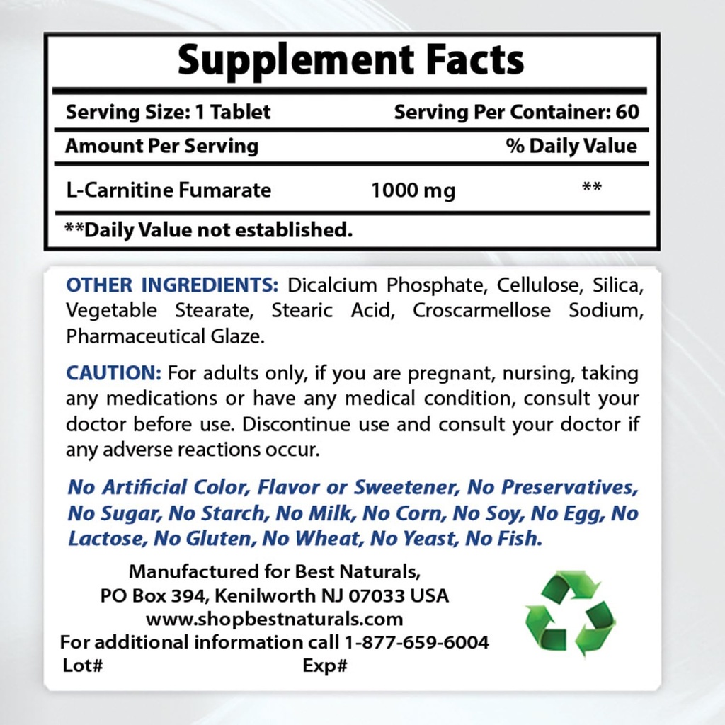 Best Naturals L-Carnitine 1000mg & Ashwagandha Extract 500 Mg