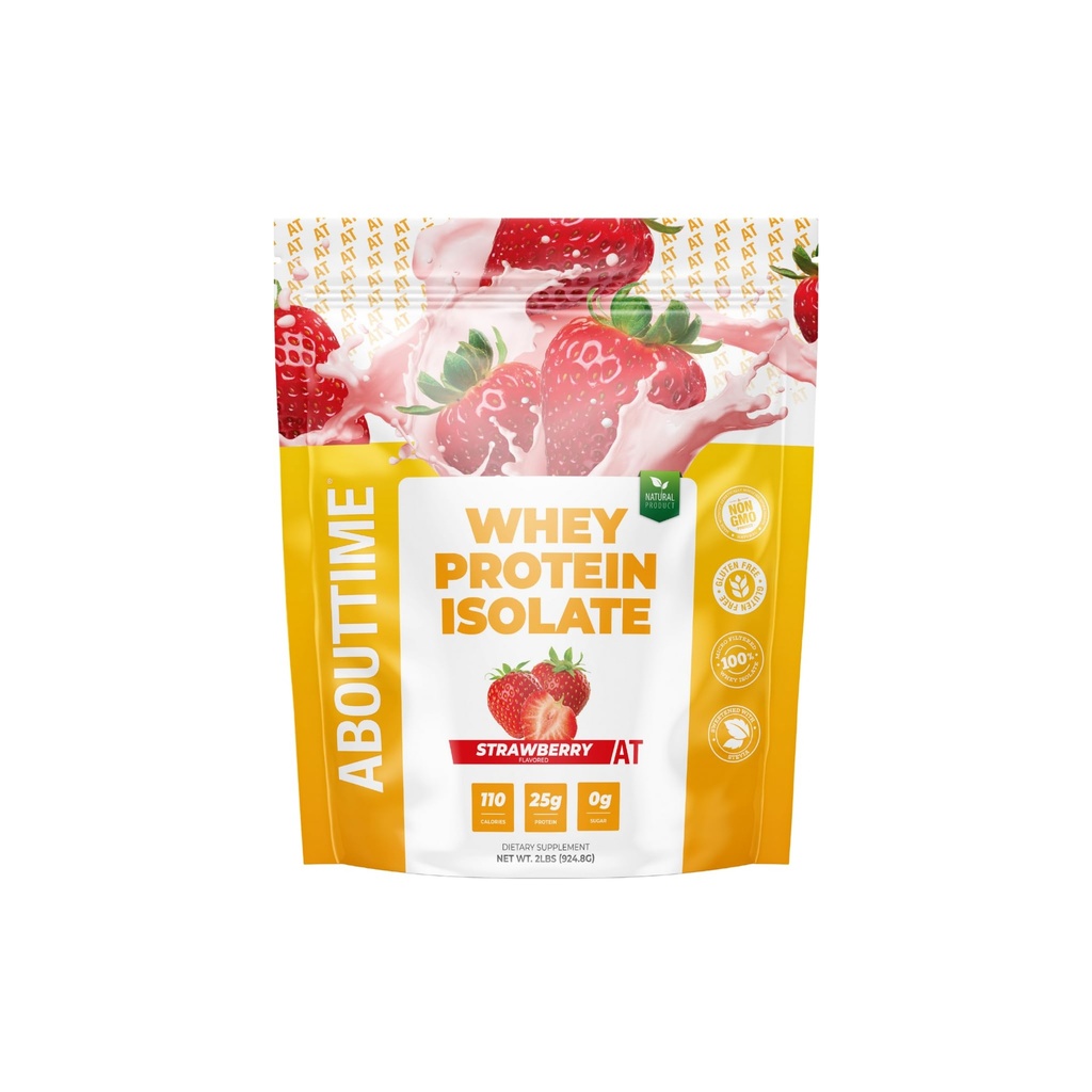 Om tid Whey Protein Isolate Powder 25g Strawberry, Naturlige ingredienser, Non- GMO, Gluten- Free, Lactose- Free, Zero Sugar, Low Carb, 32 Serveringer