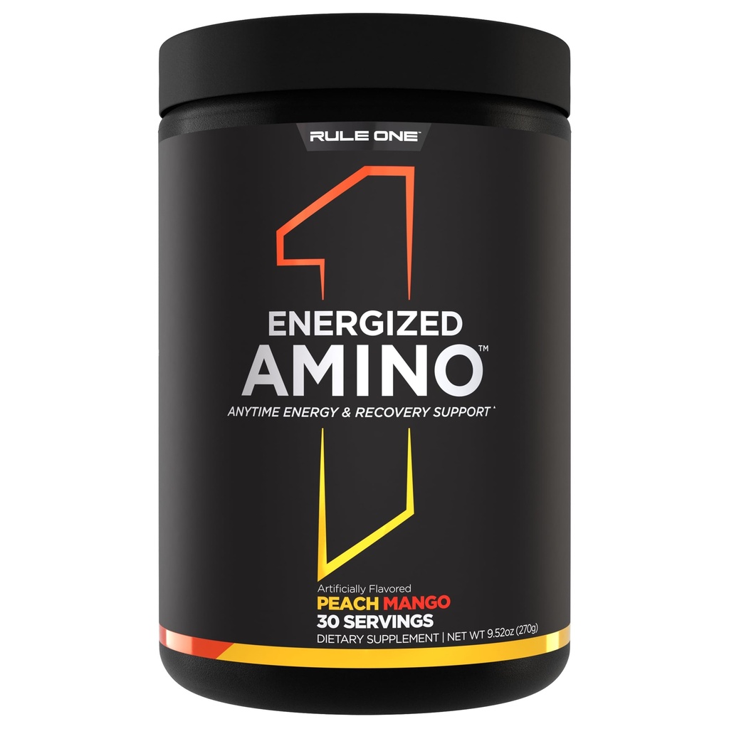 Regel 1 Energiseret Amino - Anytime energi og inddrivelse støtte med BCAA, Glutamin, Citrullin, Beta Alanine, og koffein fra grøn kaffe & Tea Leaf Ekstrakter (30 Servere, Peach Mango)