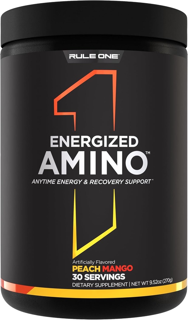 Regel 1 Energiseret Amino - Anytime energi og inddrivelse støtte med BCAA, Glutamin, Citrullin, Beta Alanine, og koffein fra grøn kaffe & Tea Leaf Ekstrakter (30 Servere, Peach Mango)
