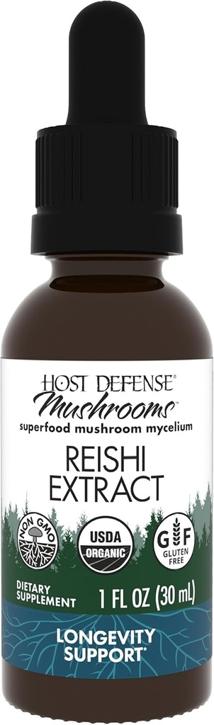 Host Defense Reishi Extract - Heart & Immune Health Support - Mushroom supplement til støtte energi & Vitality - Reishi supplement til støtte generelt velvære - 1 fl oz (30 Servere) *