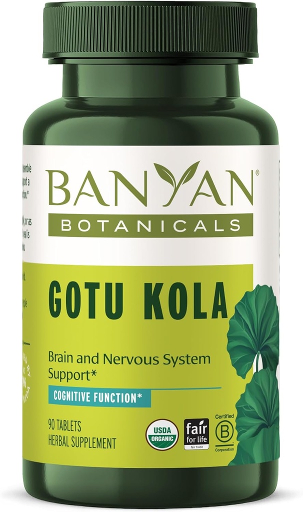Banyan Botanicals Gotu Kola (Centella Asiatica) – Organic Adaptogen & Nootropic Brain Support Supplement for Healthy Memory & Concentration* – 90 Tablets – Fairly Traded Sustainably Sourced Vegan