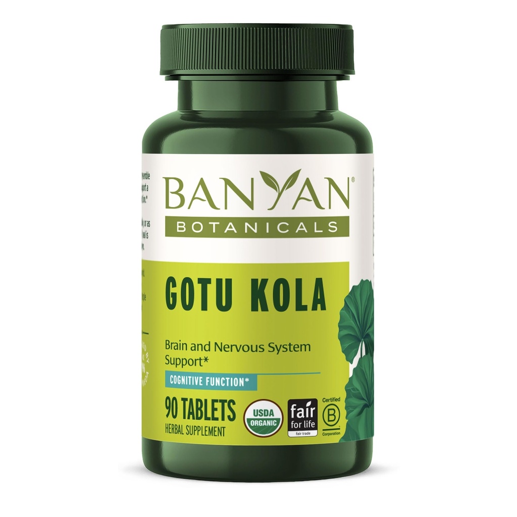 Banyan Botanicals Gotu Kola (Centella Asiatica) - Organic Adaptogen & Nootrop Brain Support Supplement for sund hukommelse & koncentration * - 90 tabletter - Rimelig Traded bæredygtigt sourced Vegan