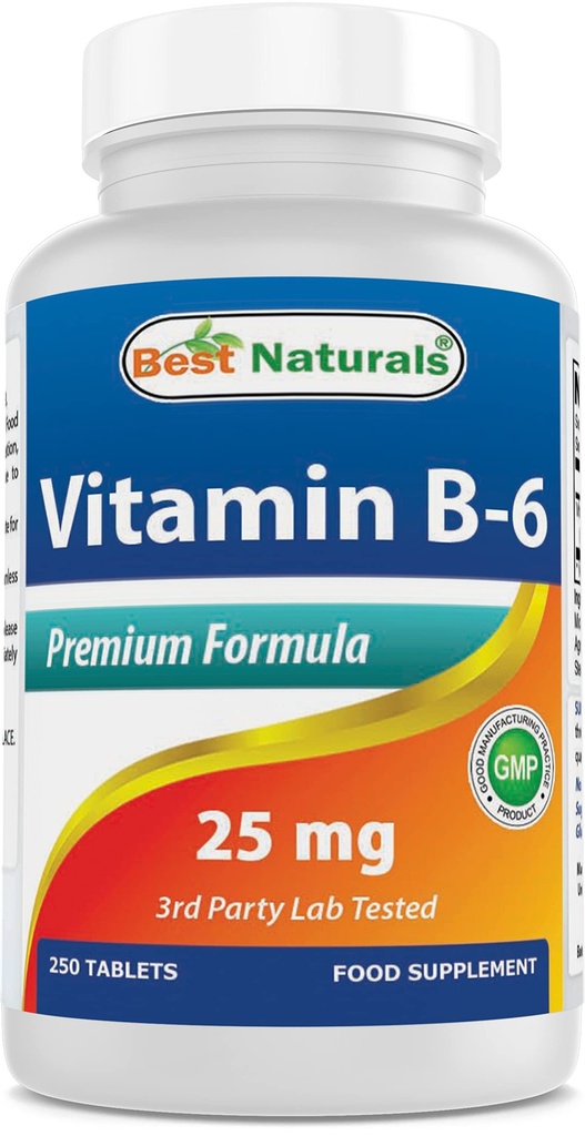 Bedste Naturals Vitamin B- 6 25 Mg tabletter, 250 Tæl