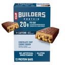 CLIF BUILDERS + Koffein Protein Bars - Chokolade Chip Cookie Pough Flavor - 20g Plantebaseret Protein - Gluten Free - Non-GMO - Lav Glycemisk - Ingen kunstige sødestoffer - 2.4 oz. (12 Pack)