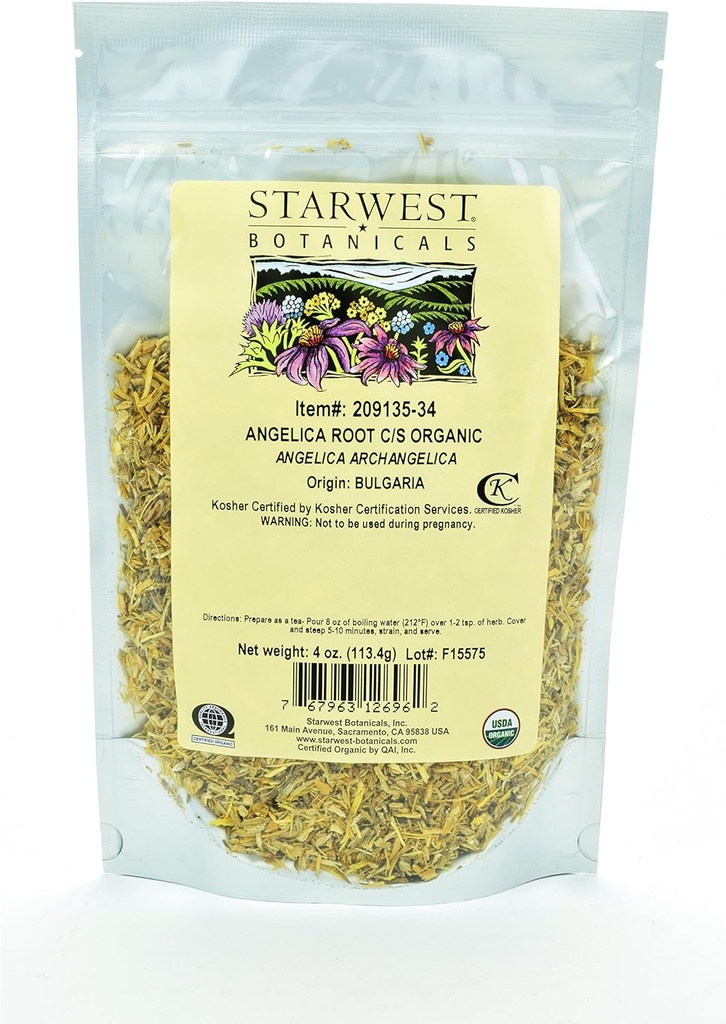 Starwest Botanicals Organic Angelica Root C/S, 4 Ounces