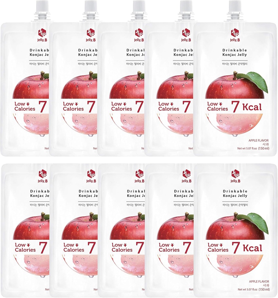 JELLY B Drinkable Konjac Jelly (10 pakker af 150ml) - 0 Gram Sugar, Kun 6 kcal Hver Pakke (Apple)