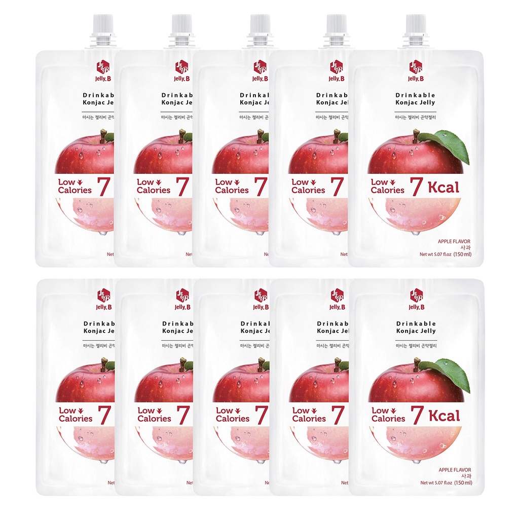 JELLY B Drinkable Konjac Jelly (10 pakker af 150ml) - 0 Gram Sugar, Kun 6 kcal Hver Pakke (Apple)