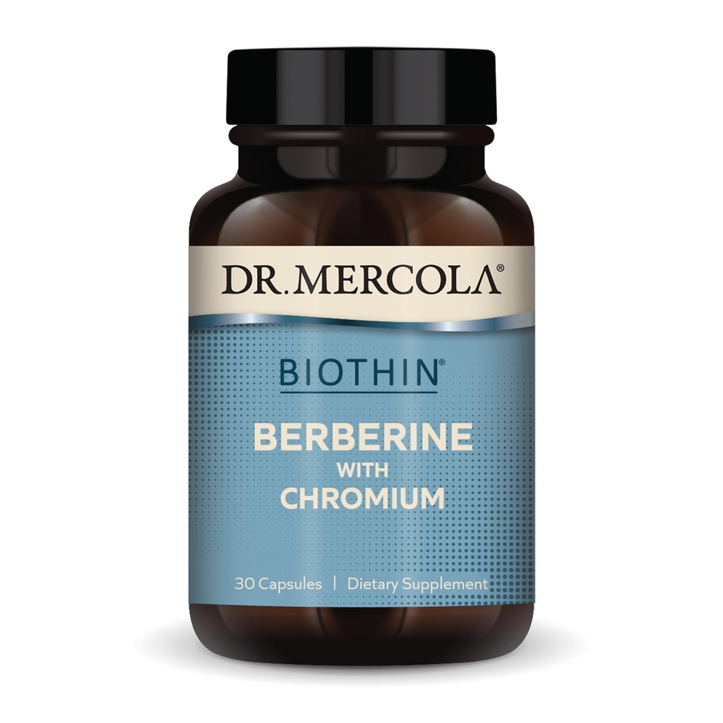 Dr. Mercola Biothin Berberine med Chrom - Understøtter sund stofskiftefunktion - Forbedret Absorption - Non- GMO, Gluten- Free & Soy- Free - 30 kapsler (30 servere)