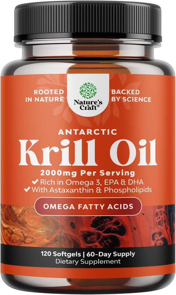 Antarktisk Krill Oil 2000mg Softgel Per Serving - Omega 3 Krill Oil Supplement med EPA DHA & Astaxanthin - 3. part Lab Testet Ingen Gluten GMO 'er eller Fishy Eftersmag - 2 Måneder