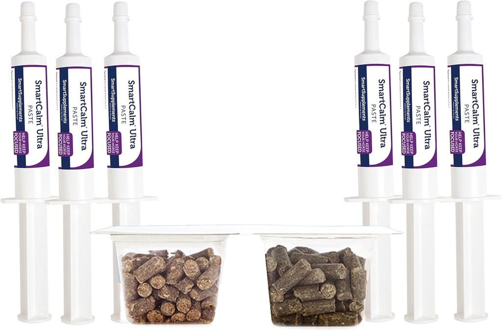 SmartEquine Stress Ease & SmartCalm Ultra Paste 6 Tubes Bundle - 124; Ingen tilsatte urter eller sukker, Equine supplement, hjælpsom med skittiske heste