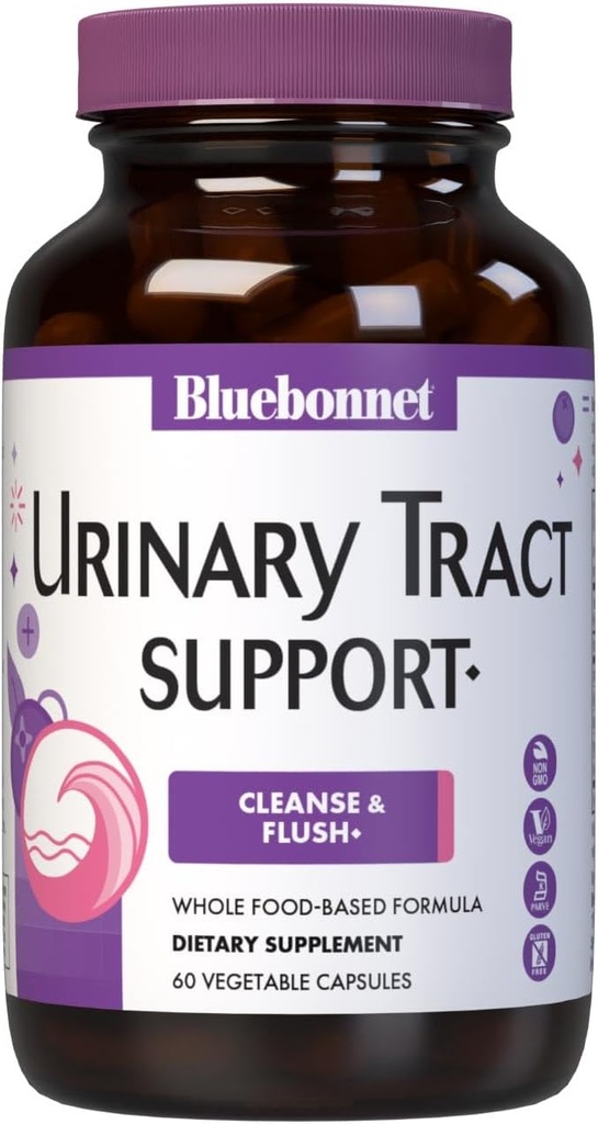 Bluebonnet Nutrition Urinary Tract Support, Cleanse & Flush *, Soy- Free, Gluten- Free, Kosher- Certified, Non- GMO, Dairy- Free, Vegan, 60 Vegetabilske kapsler, 30 Servere