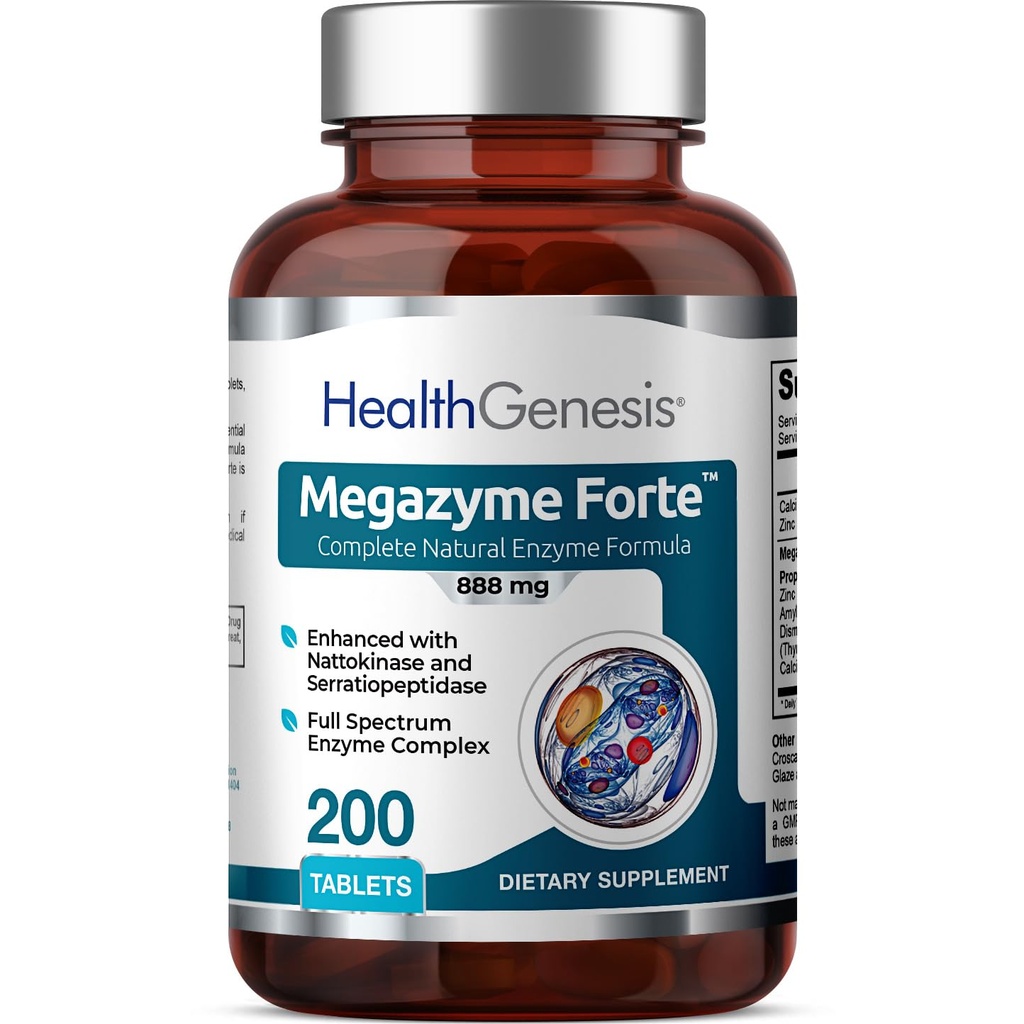 Megazyme Forte 200 tabletter - Natural Plant Proteolytic Enzymes Nattozimes Serrazimes Understøtter fordøjelsessystemet immunforsvar