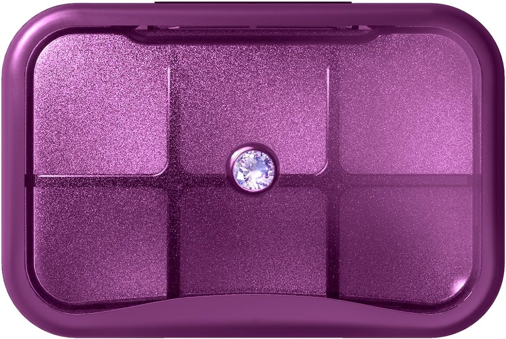 6 Compartment Travel Pill Organizer, Small Pill Box for Purse, Pocket Daily Pill Case Portable Medicine Pill Container, Weekly Vitamin Holder Organizer (Purple with Rhinestone)