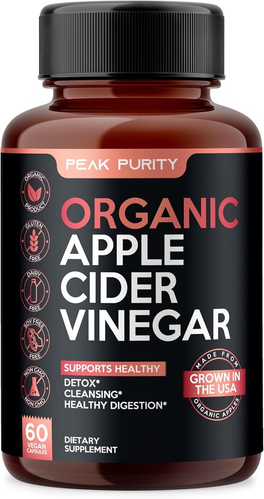 100% Organic Raw Apple Cider Vinciferkapsler - Natural Detox Gut Cleanse & Sund fordøjelse - Smagløs & let at synke - Ekstra styrke ACV piller - 1000 mg