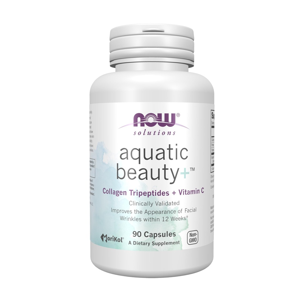 Now Foods Solutions Aquatic Beauty + Kapsler - Marine Collagen og C-vitamin supplement til ungdommelig hud *, Non- GMO, 60 Kapsler