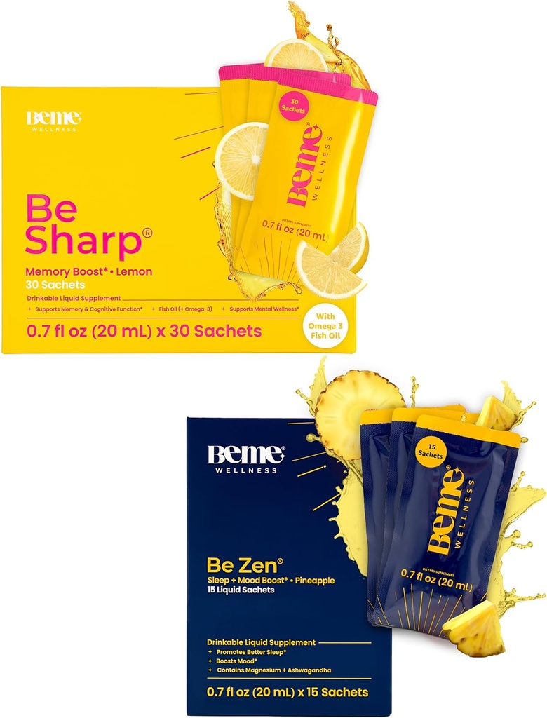 BeMe BeSharp & BeZen Bundle - Flydende Omega-3 & Magnesium Glycinate L- Theanin Kosttilskud