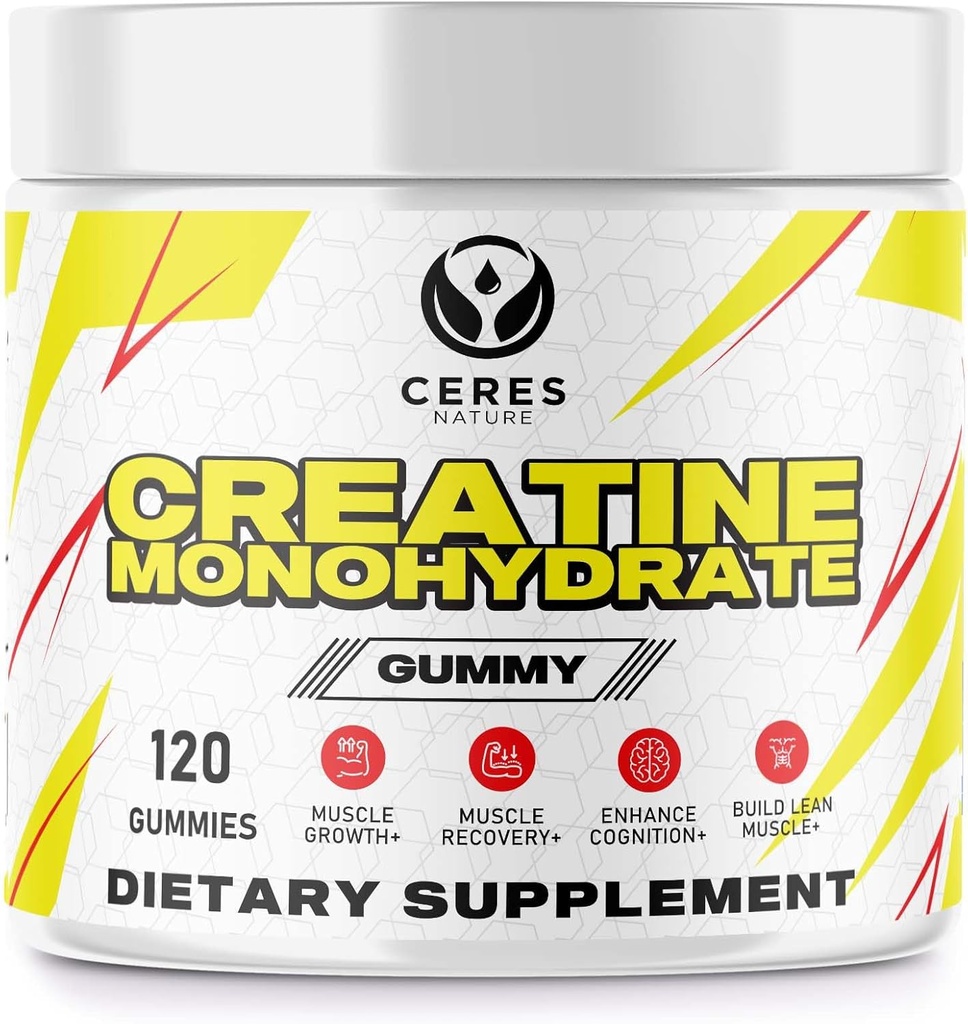 Creatinmonohydrat Gummies for Mænd & Women- 5g Creatinmonohydrat per servering - Vegan, Lemon Flavor, 120 Greve.