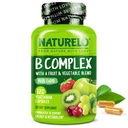 NATURELO vitamin B kompleks med methyl B12, methylfolat, vitamin B6, biotin Plus cholin, CoQ10, og frugt & vegetabilsk blend - understøtter energi & sund stress respons - Vegan - 120 kapsler