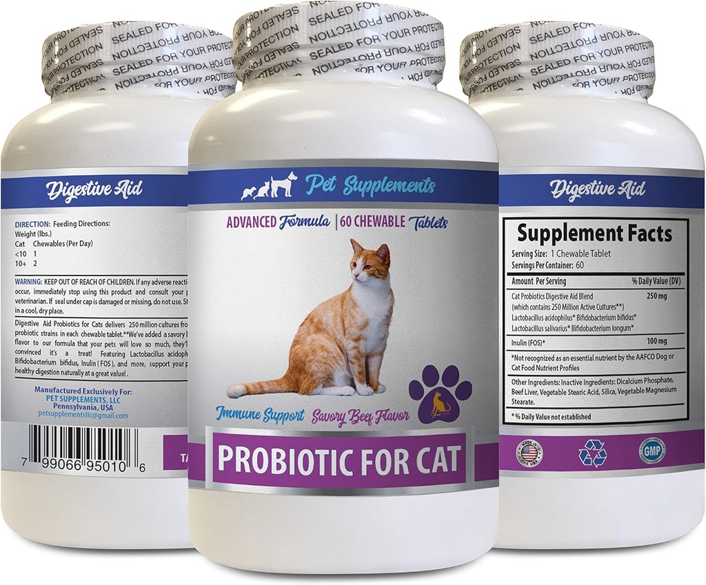 kat Treats for Bad Breature - CAT PROBIOTICS - immunforsvar - Savory Beef Flavor - Natural Formel - kat probiotika prebiotika - 1 flaske (60 Treates)