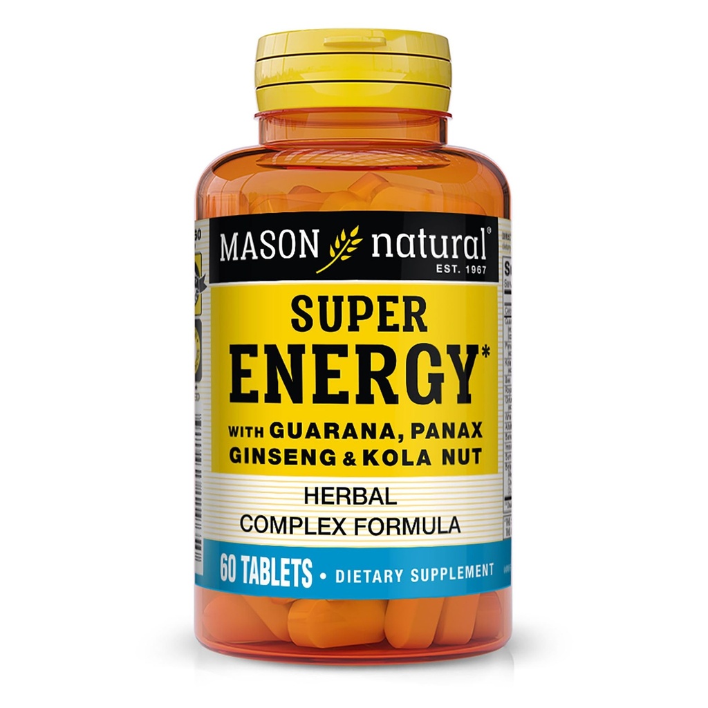 MASON NATURAL Super Energy, Lavet med Guarana, Panax Ginseng & Kola Nut for optimal ydeevne & energi, 30 dages forsyning