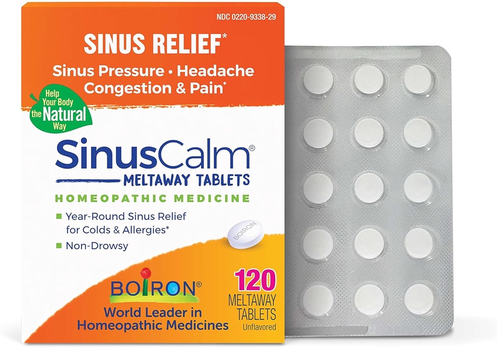 Boiron SinusCall tabletter til Sinus smertelindring, Runny Næse, Congestion, Sinus tryk, Hovedpine - 120 Greve