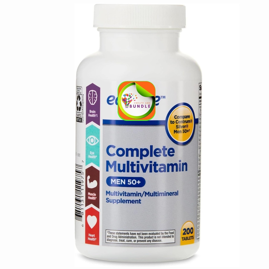 Komplet Multivitamin / Multimineral Supplement Tablets, Mænd 50 +, 200 Greve + Createandbunt Sticker