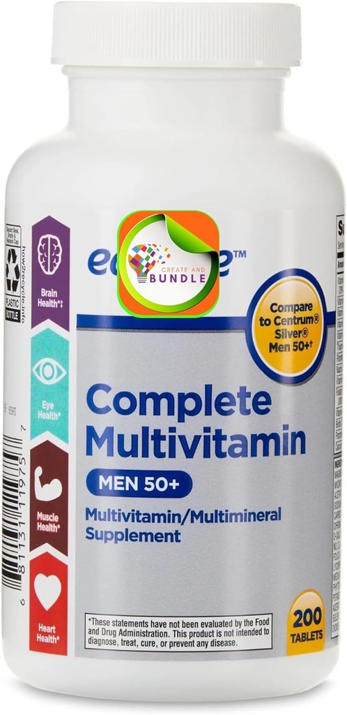 Komplet Multivitamin / Multimineral Supplement Tablets, Mænd 50 +, 200 Greve + Createandbunt Sticker