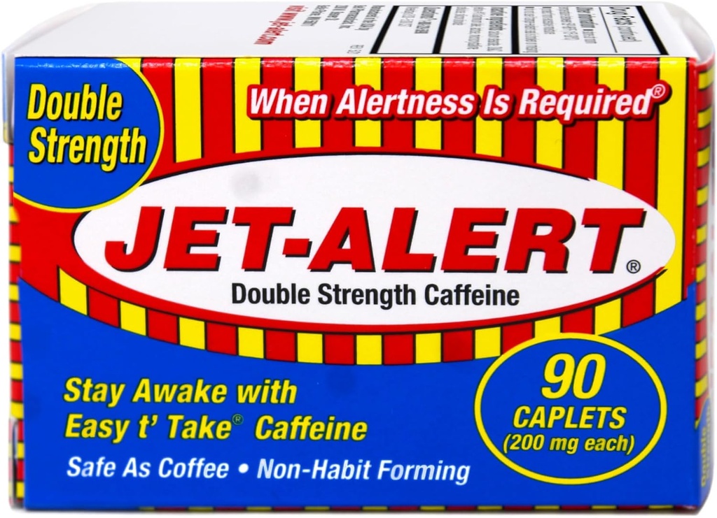 Jet Alert Double Strength Alerness Aid Caplets, 200mg- 90 Ct Value Packs (12)