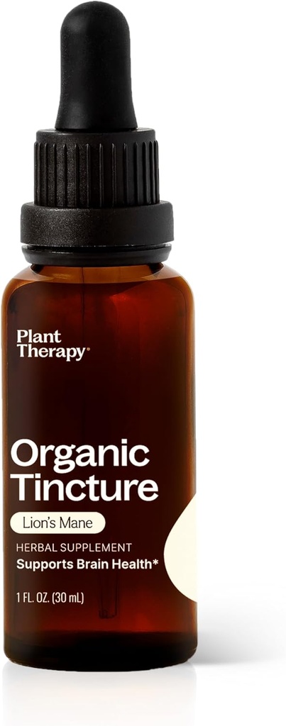 Plant Terapi Organic Lions Mane Tincture 30 ml (1 oz) Understøtter Brain Health, Mental Clarity & Memory, Potent & Natural Extraction Process, Vegan, Non GMO, Gluten Free, Liquid, 1 flaske