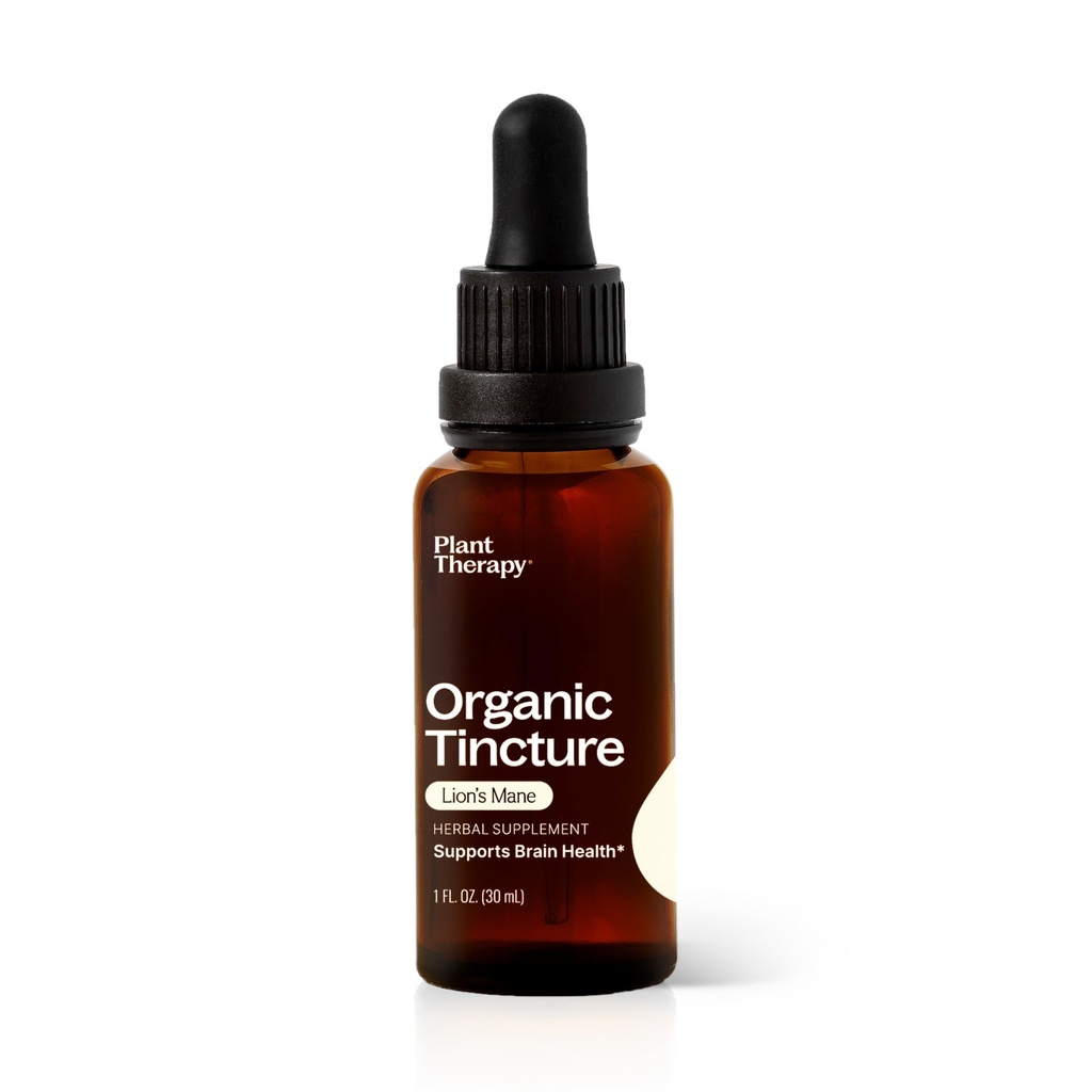 Plant Terapi Organic Lions Mane Tincture 30 ml (1 oz) Understøtter Brain Health, Mental Clarity & Memory, Potent & Natural Extraction Process, Vegan, Non GMO, Gluten Free, Liquid, 1 flaske