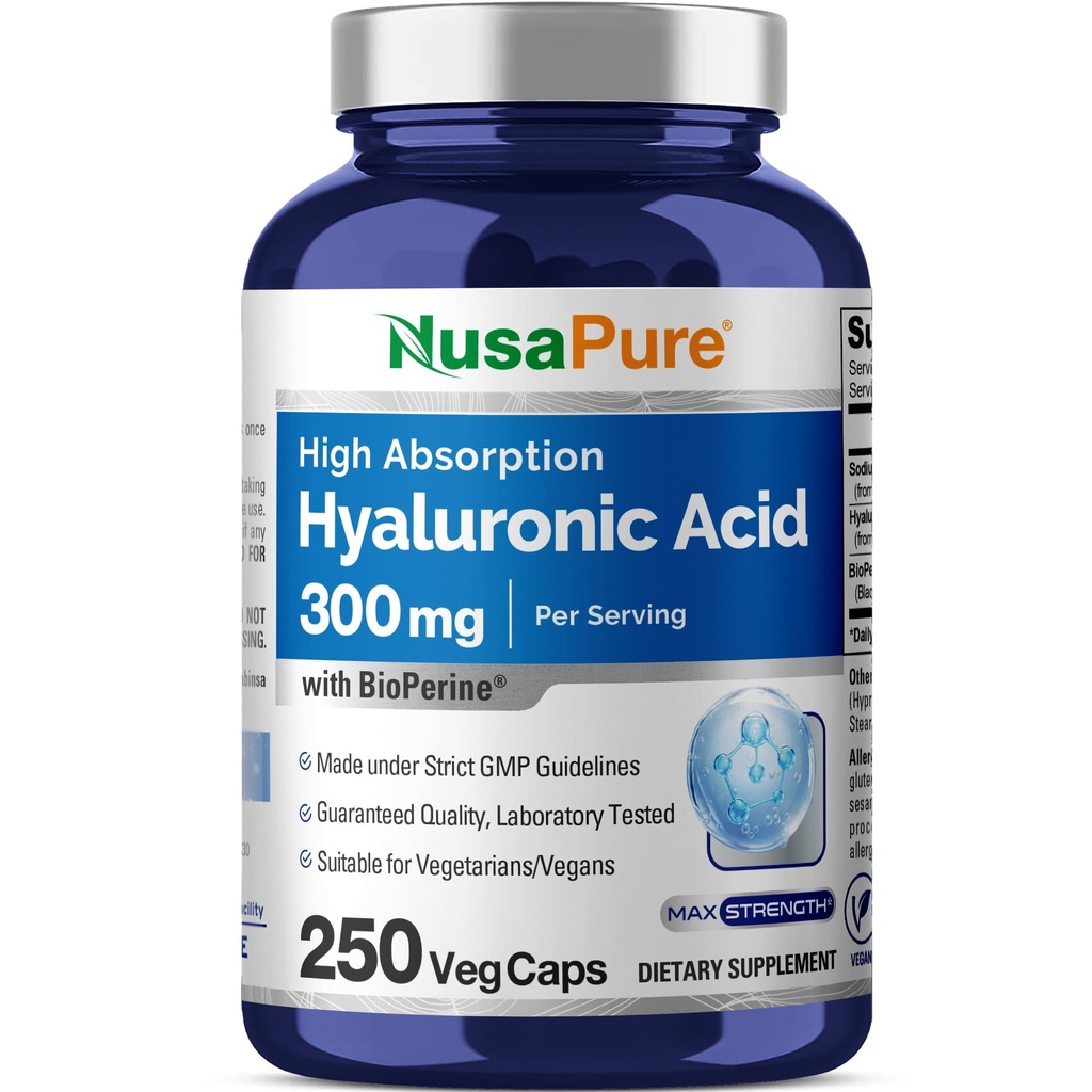 NusaPure Hyaluronsyre 300mg 250 Veggie kapsler (ikke- GMO, Vegan)