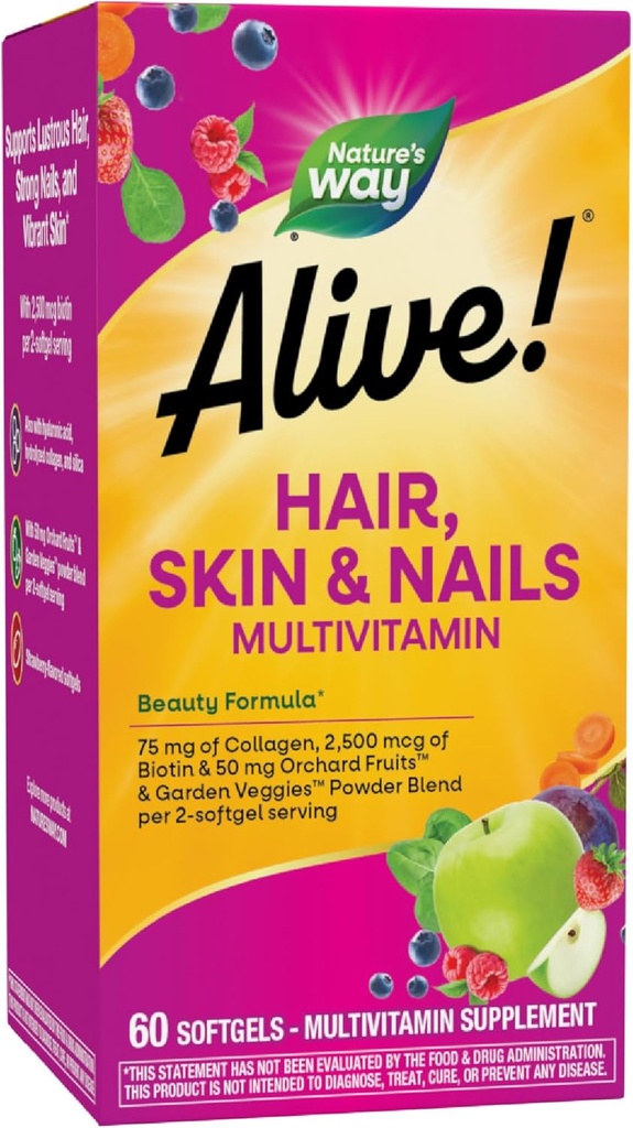 Naturen er i live! Hår, hud & negle Multivitamin med biotin og collagen, 60 Softgels