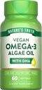Nature 's Truth Vegan Omega 3 Softgels against 124; 60 Greve Name 124; Algae Oil Formel med DHA