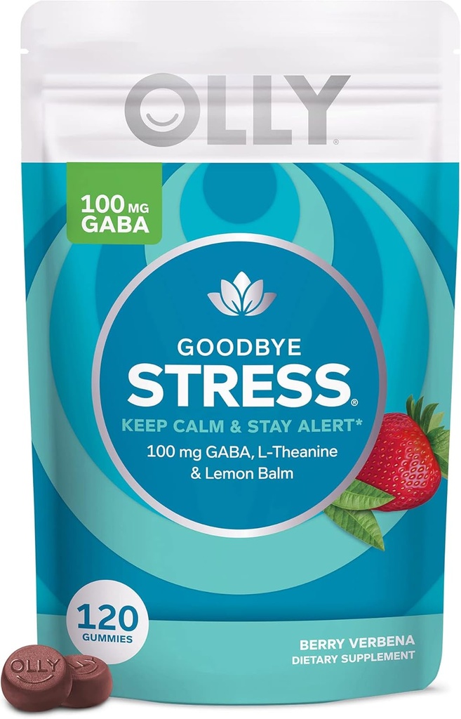 OLLY FAR Stress Gummy, GABA, L- Theanine, Lemon Balm, Stress Relief supplement, Berry Flavor - 120 Greve