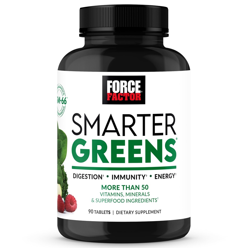 FORCE FACTOR Smartere grønne tabletter, Grønne tillæg med 25 + superfødevarer og antioxidanter til at forbedre fordøjelsen, reducere stress, styrke immunitet, og støtte Metabolisme, 90 tabletter