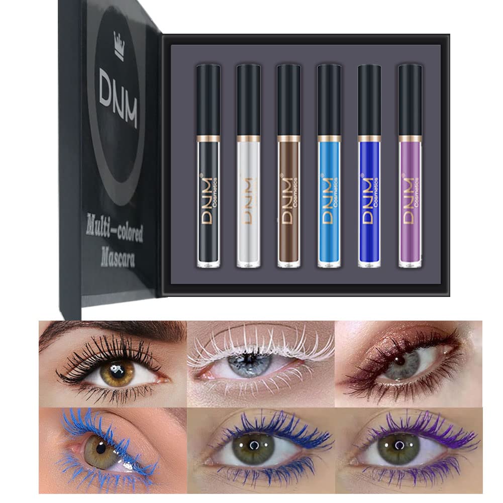 Farvet Mascara Farverige Vandtæt Blå Mascara til Eyelases Set, Hvid Sort Purple Langvarig Charming Volumous Cruelty Free Vegan Eye Makeup (6 Farver)